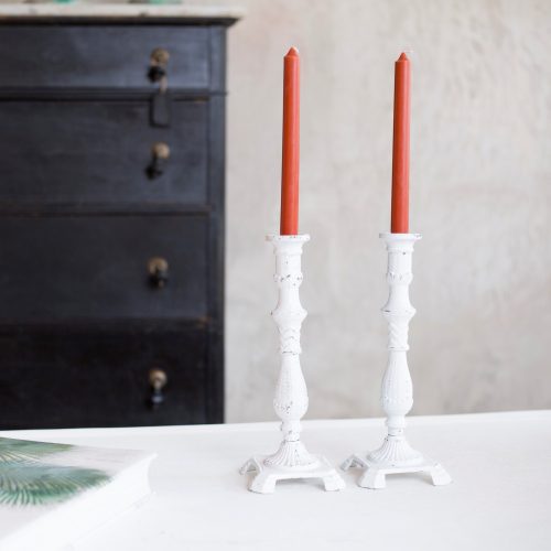 Portavelas hierro blanco 11x29 cm