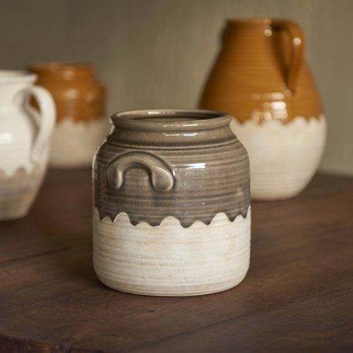 Jarrón natural de gres bicolor gris y color arena
