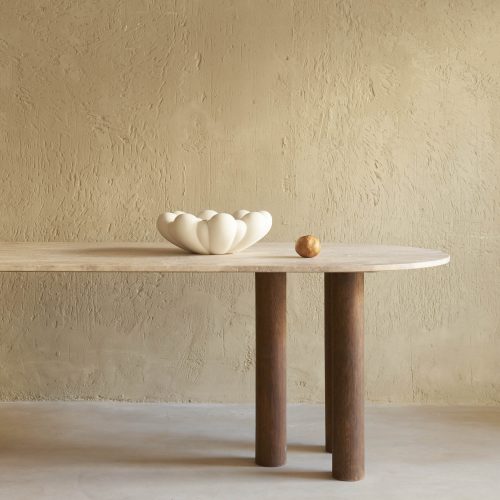 Mesa de Mármol Travertino y Roble