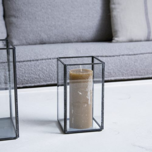 Farol de vidrio y hierro negro envejecido S