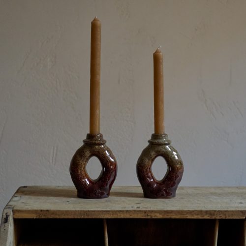 Portavelas de gres marrón diseño rombo