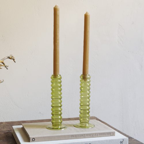 Portavelas de vidrio verde lima diseño anélido