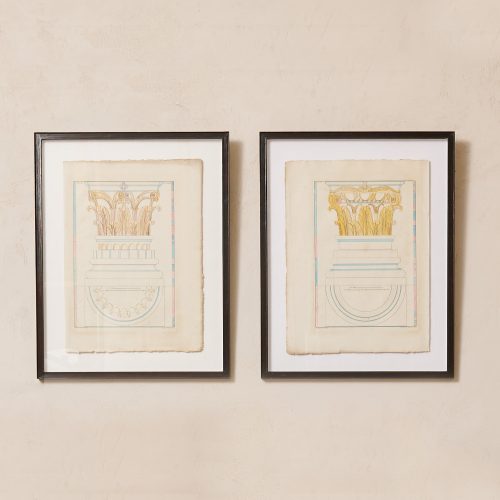 Pareja de cuadros vintage grabado antiguo motivos arquitectónicos