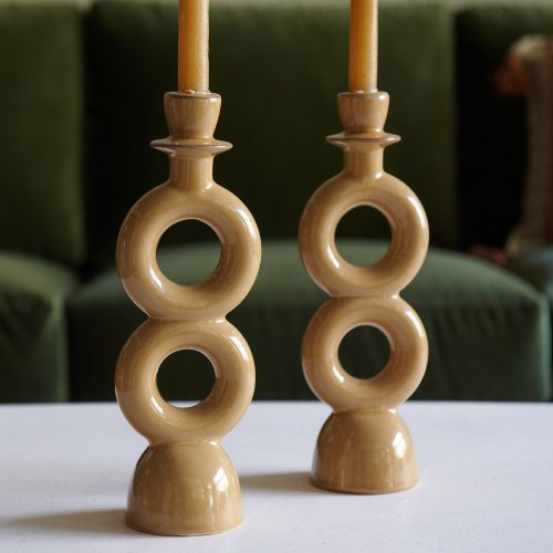 Portavelas de gres color mostaza