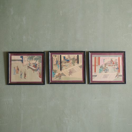 Set de tres obras orientales escenas cortesanas