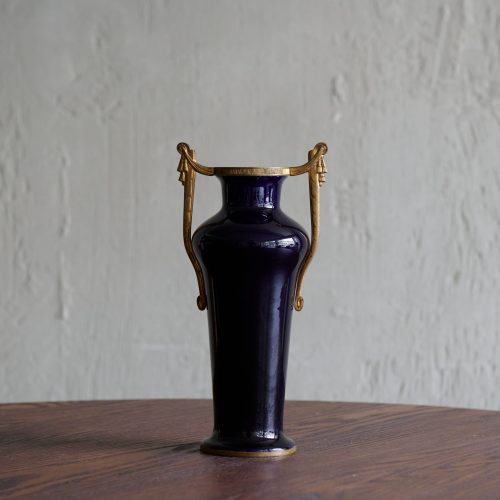 Jarrón de cerámica azul estilo Paul Milet década francesa de 1900