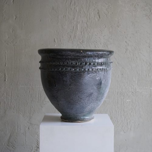 Macetero artesanal de cerámica esmaltado verdoso M de Marruecos