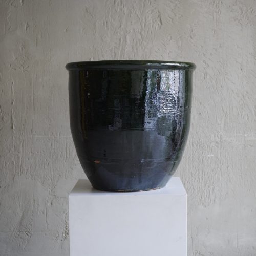 Macetero artesanal de cerámica esmaltado liso L verde de Marruecos