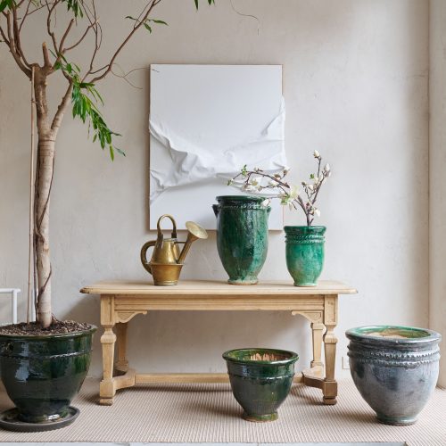 Macetero artesanal verde oscuro M de Marruecos