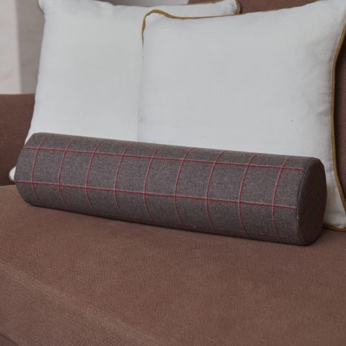 Cojín cilíndrico de cuadros grises 60x15 cm