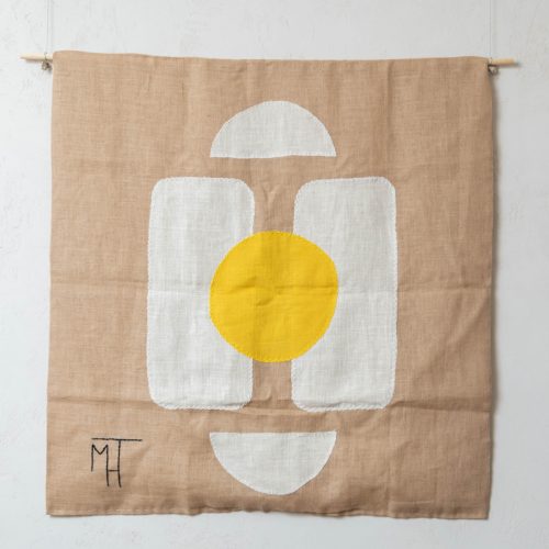 Tapiz tela natural motivos geométricos amarillo