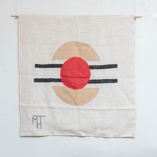 Tapiz tela natural motivos geométricos rojos